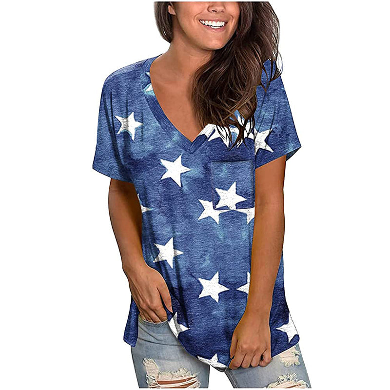 V-neck Short-sleeved Loose T-shirt Women - WOMONA.COM