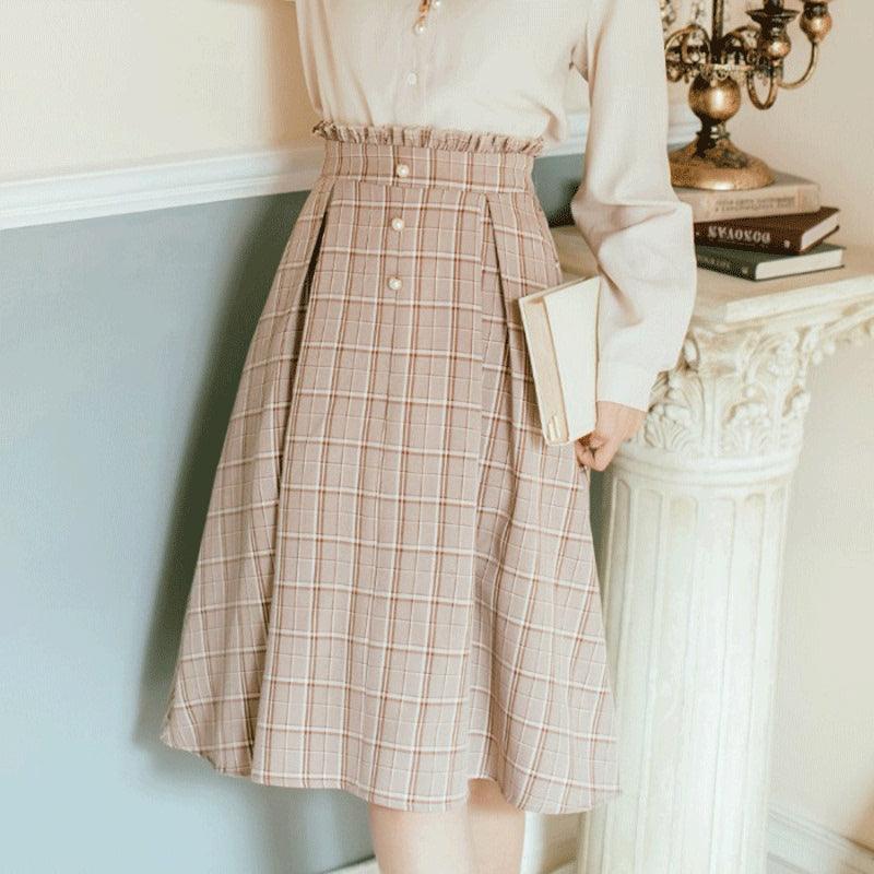 Milk Tea Plaid Skirt - WOMONA.COM