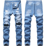 Men's Ripped Straight Leg Jeans - WOMONA.COM