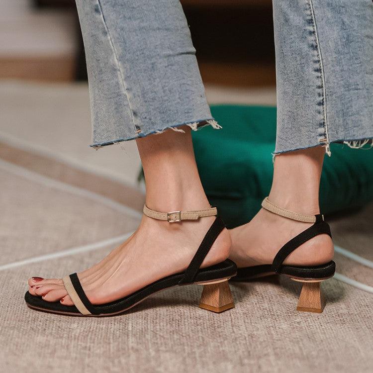Mid-heel Buckle Open-toed Sandals - WOMONA.COM