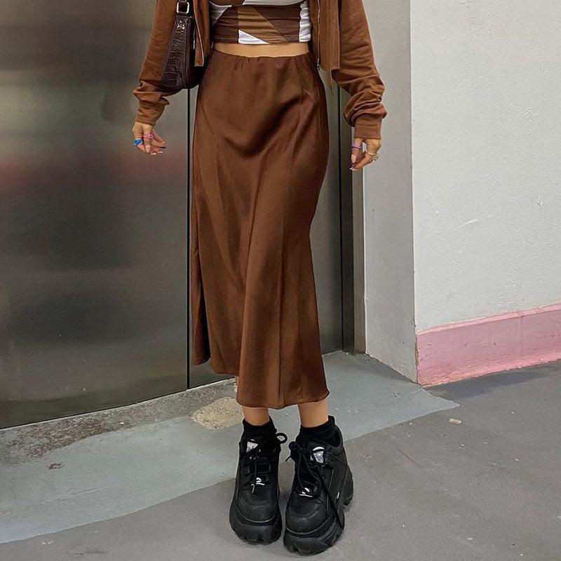 Split Satin Smooth Skirt - WOMONA.COM