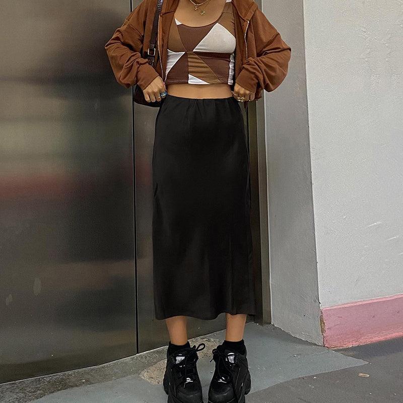 Split Satin Smooth Skirt - WOMONA.COM