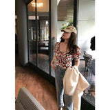 Floral Shirt Women Short Puff Clavicle Top - WOMONA.COM