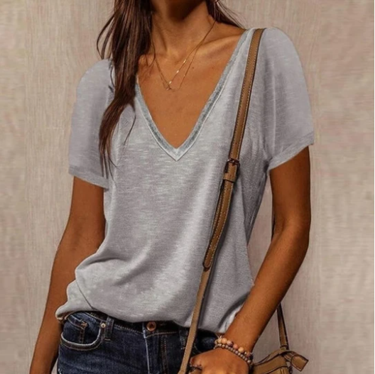 V-neck Short-sleeved T-shirt - WOMONA.COM