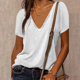 V-neck Short-sleeved T-shirt - WOMONA.COM