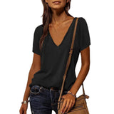 V-neck Short-sleeved T-shirt - WOMONA.COM