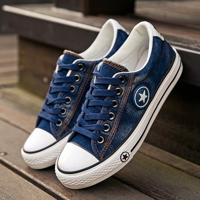 denim canvas flat women jeans sneakers - WOMONA.COM