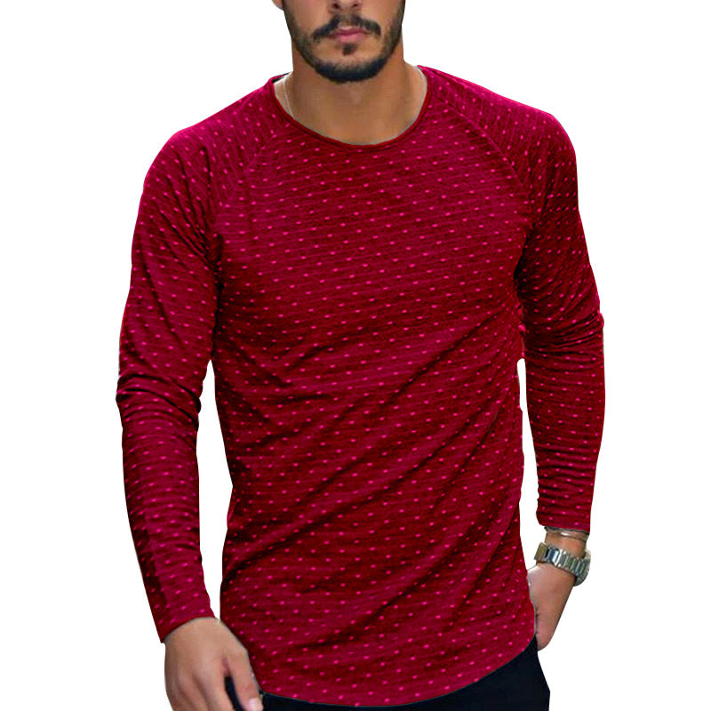 Polka Dot Slim Long Sleeve T-shirt Men - WOMONA.COM