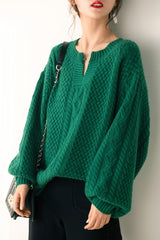 Emerald retro lazy sweater - WOMONA.COM