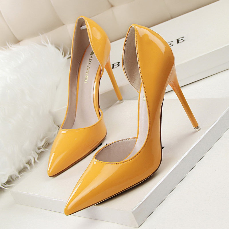 leather shallow pointed high heels - WOMONA.COM