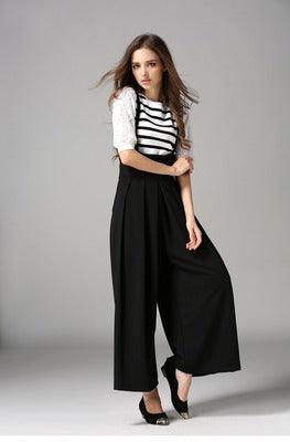 Cropped suspenders wide-leg pants - WOMONA.COM