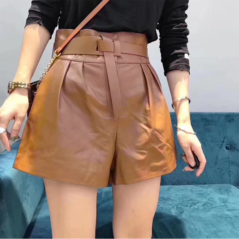 Women Harajuku Genuine Leather shorts - WOMONA.COM