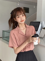 short sleeve casual shirt - WOMONA.COM