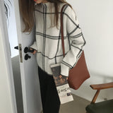 Core-spun high neck plaid sweater - WOMONA.COM