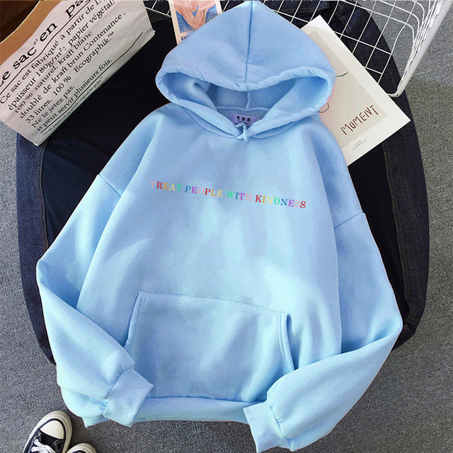 Hooded Letter Sweater Solid Color - WOMONA.COM