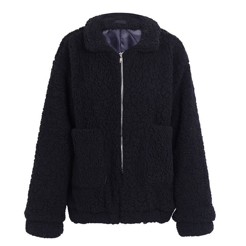 Faux lambswool oversized jacket - WOMONA.COM
