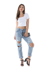 Plus Size Street Ladies Ripped Trousers - WOMONA.COM