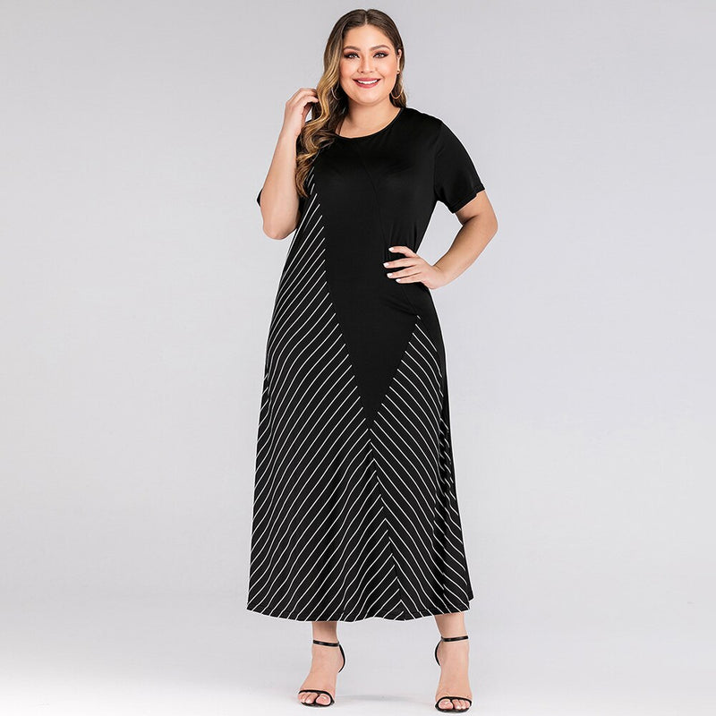 Contrast Color Stripe Patchwork Maxi Dresses - WOMONA.COM