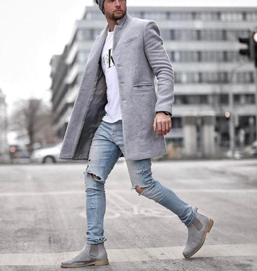 Men's long woolen trench coat - WOMONA.COM