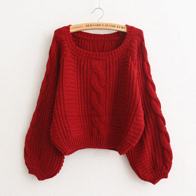 Lantern Sleeve Short Sweater - WOMONA.COM