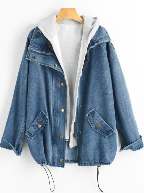 Two-piece denim hooded jacket - WOMONA.COM