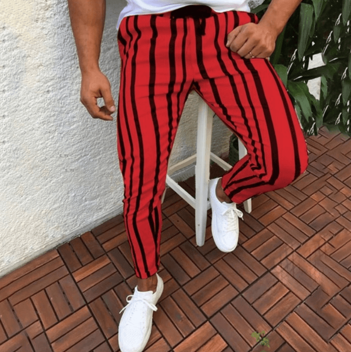 Casual pants tide stripe printed trousers - WOMONA.COM