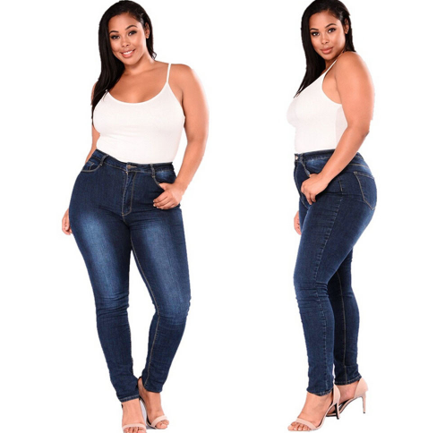 Extra large size fashion high elastic denim pants women - WOMONA.COM