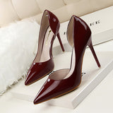 leather shallow pointed high heels - WOMONA.COM