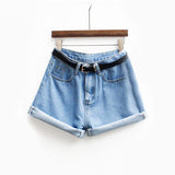 Mid Waist Denim Blue Shorts - WOMONA.COM