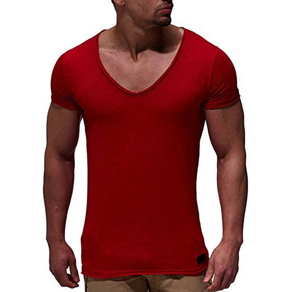 V Neck Short Sleeve Men t Shirt - WOMONA.COM