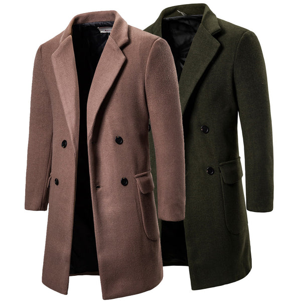 Double-breasted casual woolen coat mens - WOMONA.COM