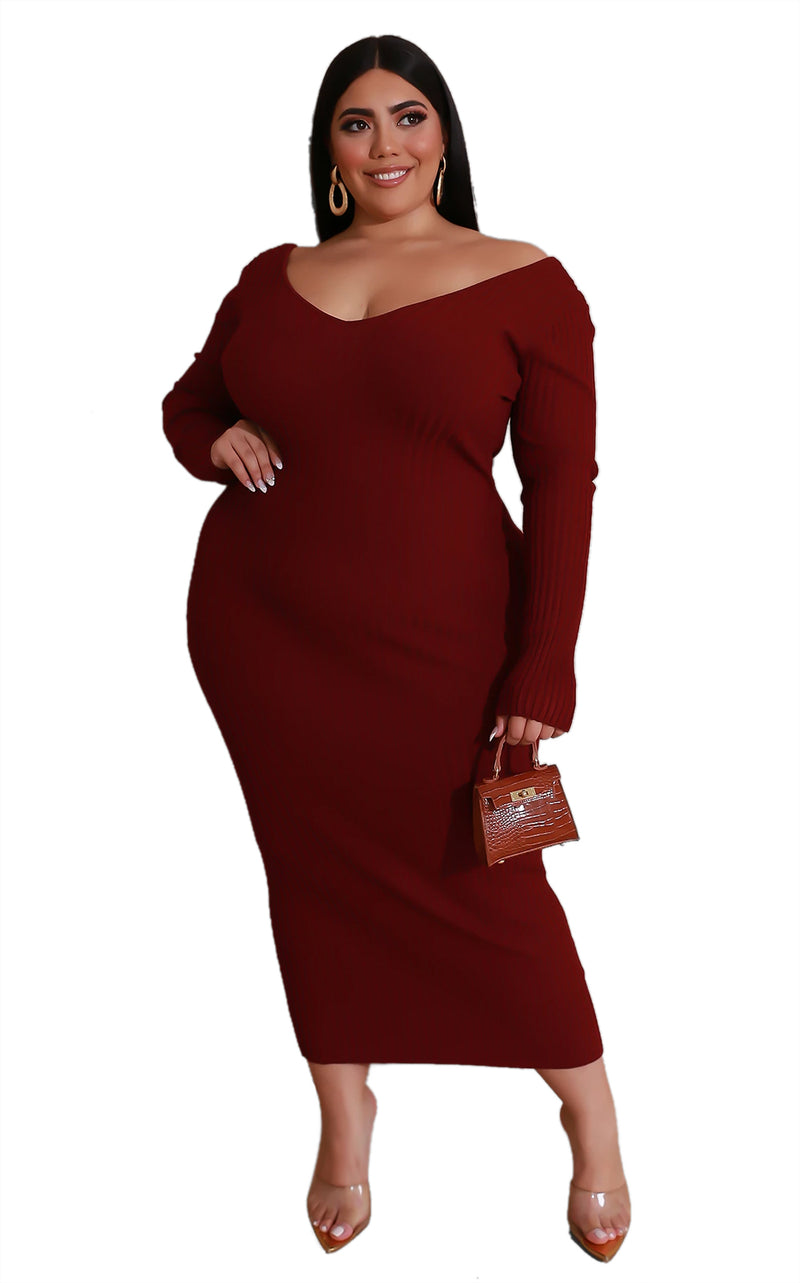 Plus size V-neck dress - WOMONA.COM