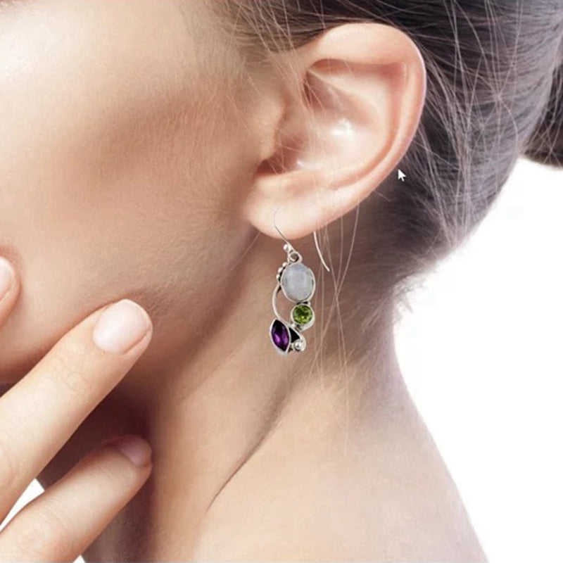 Color zircon earrings - WOMONA.COM