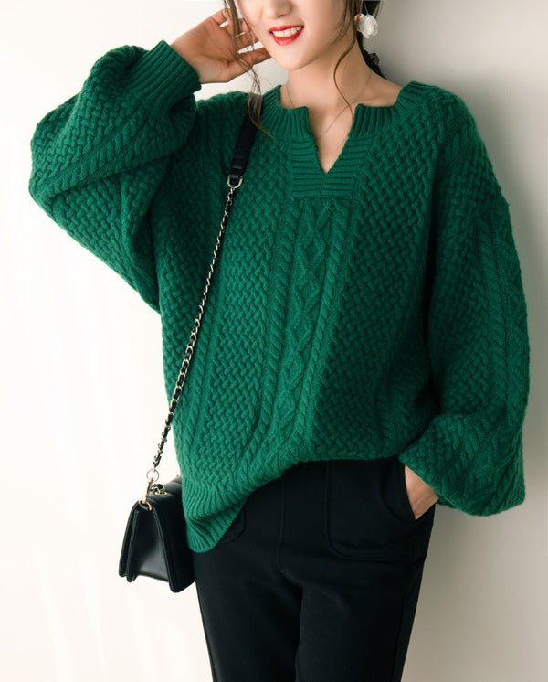 Emerald retro lazy sweater - WOMONA.COM