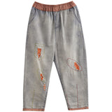 Contrasting Hole Denim Harem Pants Women - WOMONA.COM