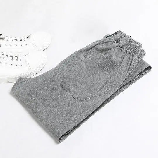 Linen solid color casual pants - WOMONA.COM