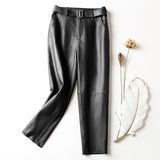 High-waisted leather pants - WOMONA.COM