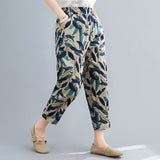 Printed Cotton Linen Pants Women's - WOMONA.COM