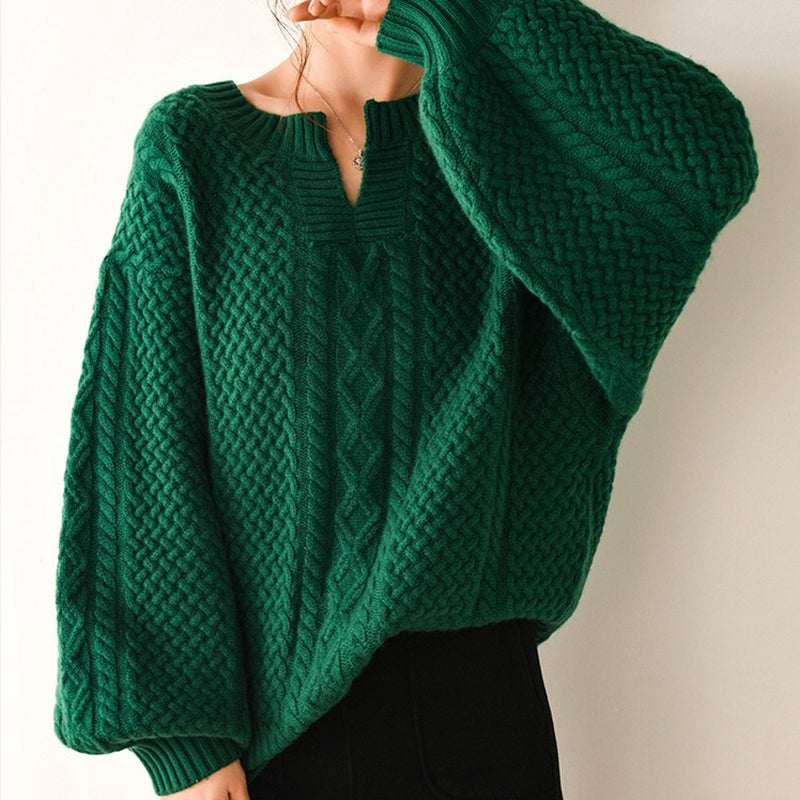 Emerald retro lazy sweater - WOMONA.COM