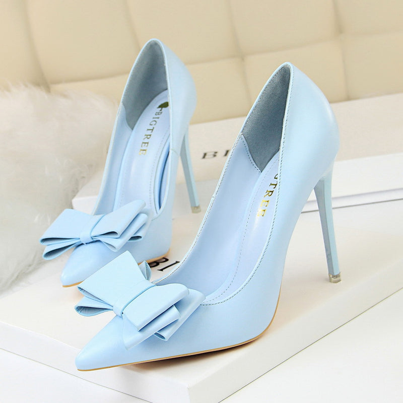 Shallow mouth pointed bow single shoes - WOMONA.COM