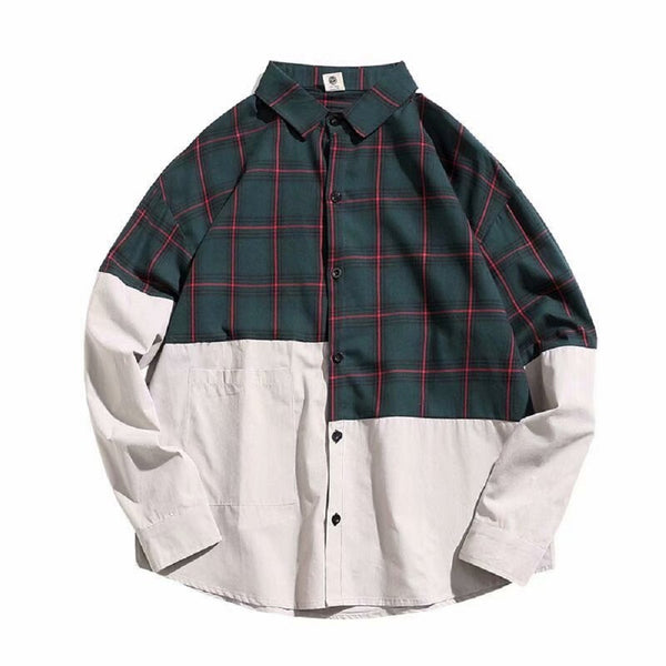 Japanese plaid stitching shirt men - WOMONA.COM