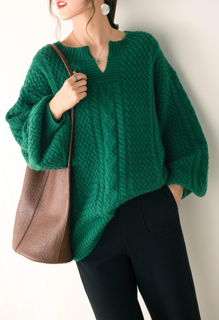 Emerald retro lazy sweater - WOMONA.COM