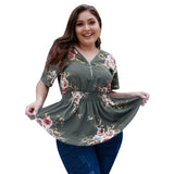 V-neck plus size shirt print top - WOMONA.COM