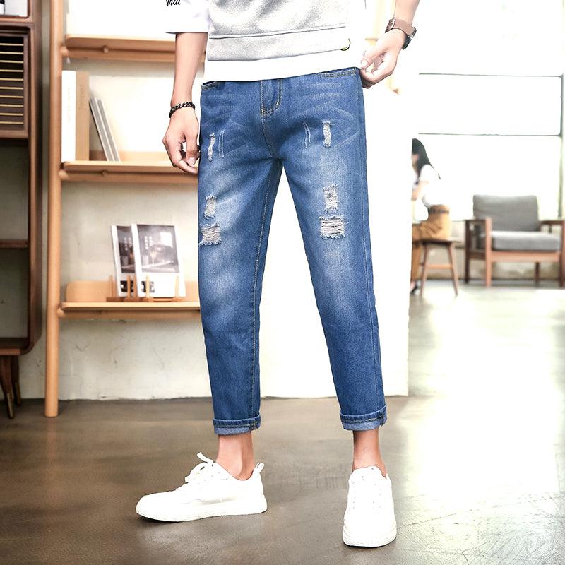 Men's Ripped Jeans – Blue, Light Blue, Dark Blue or Black