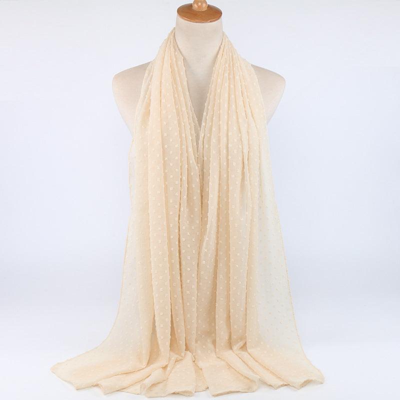 Chiffon folk ball scarf in cream with tiny dotted print, soft draped style