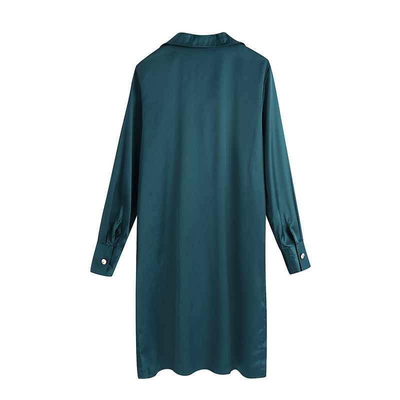 Solid color drape long top shirt - WOMONA.COM