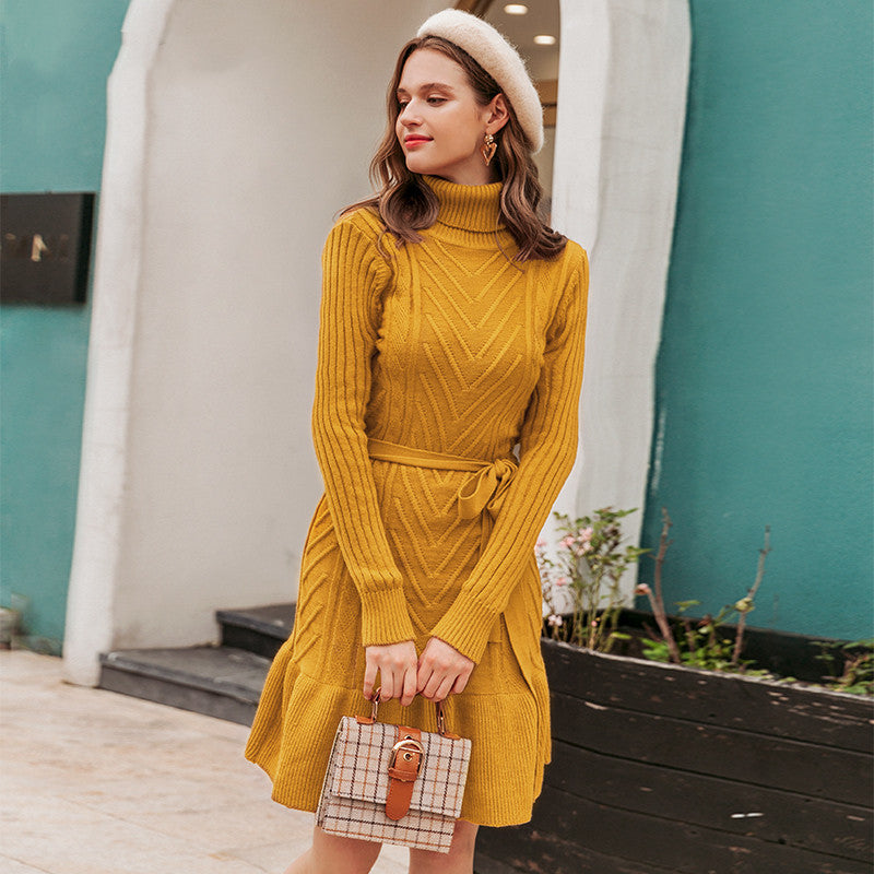 Pure color knitted dress - WOMONA.COM