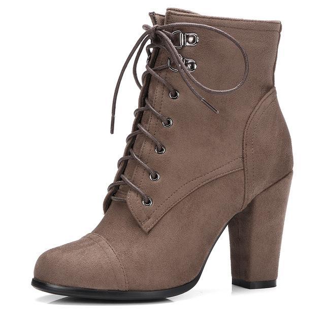Heel Suede Ankle Booties - WOMONA.COM