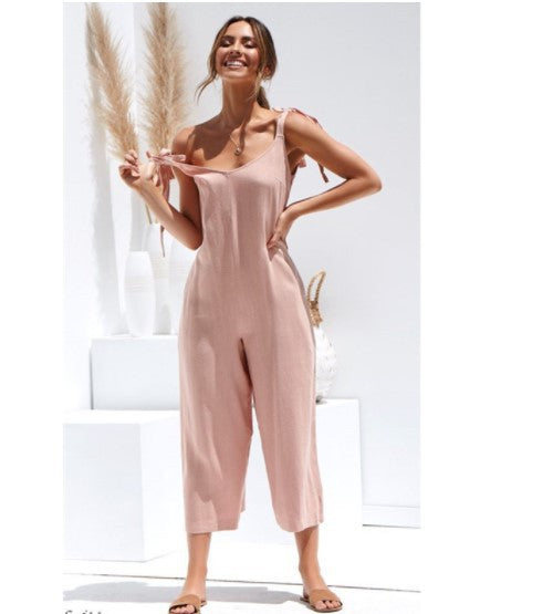 Back solid jumpsuit - WOMONA.COM