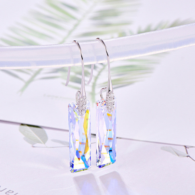 Rectangular geometric crystal earrings - WOMONA.COM